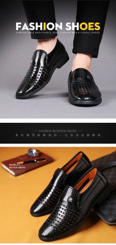 Elegant Men's Business Leather Sandals - Soft Bottom Hollow Hole Design for Middle-Aged and Elderly Dads - Comfortable Slip-On Footwear for Office and Career